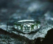 14K White Gold Finish 2CT Cushion Cut Diamond Lab-Created Men's Wedding Ring