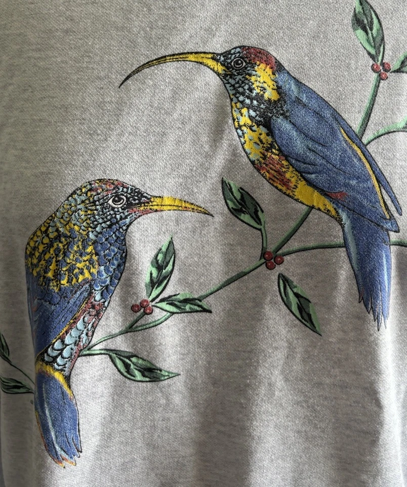 Vintage Pullover Sweat Shirt Bird Lovers 1X Hummingbirds Cottage Core Retro - Image 2 of 4