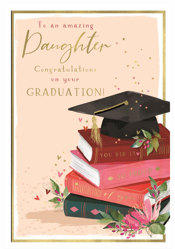 Graduation Card Daughter Congratulations. 9"" Daughter Card. *Paper Pages Inside*