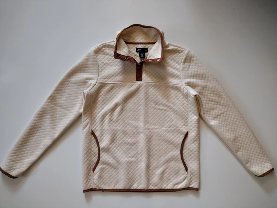 Pulôver Jones New York moletom waffle texturizado 1/4 encaixe acabamento marrom feminino M - Imagem 2 de 4