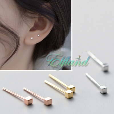 Echt 925 Sterling Silber * Ohrschmuck Ohrringe Ohrstecker * Würfel Mini Winzig