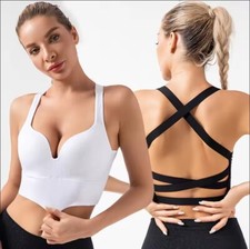 Women Seamless Workout Yoga Sports Bras Push Up Bra White/Black Bouncy Underwear
