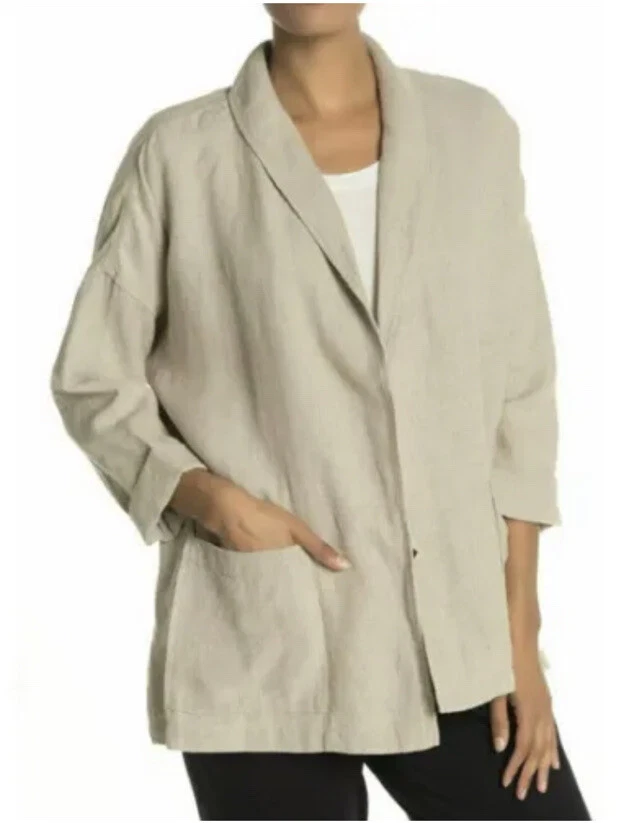 Eileen fisher linen deals shawl collar jacket