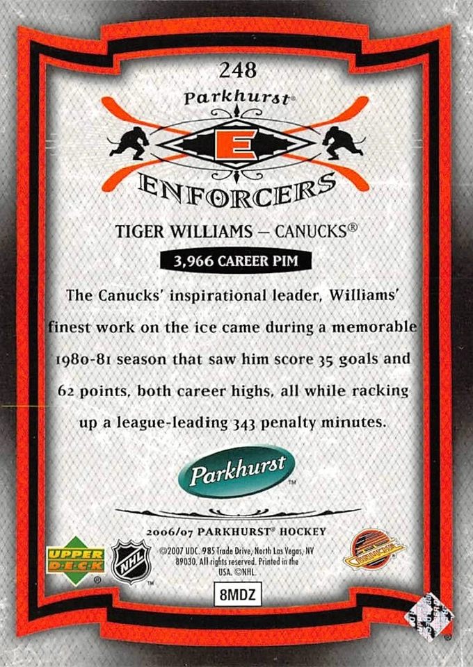 2006-07 Parkhurst #248 Tiger Williams /3999 - Image 2 of 2