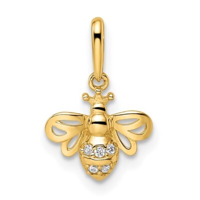 14K Gelbgold Kubisch Zirkonia Hummel Biene Halskette Charm Anhänger