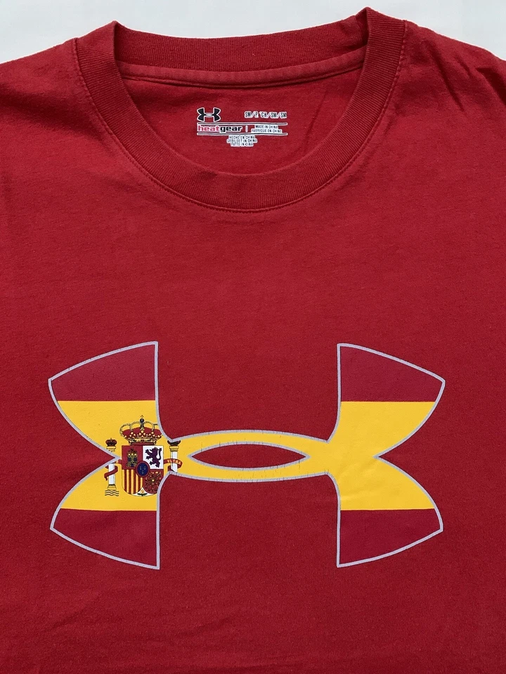 Under Armor Heatgear Spain Flag Tee T-Shirt / Rare Collector / Rouge S-M - Photo 1/4