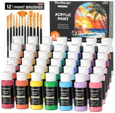 Acrylic Paint, 42 Colors Acrylic Paint Set with 12 Paint Brushes, 2oz/60ml, New