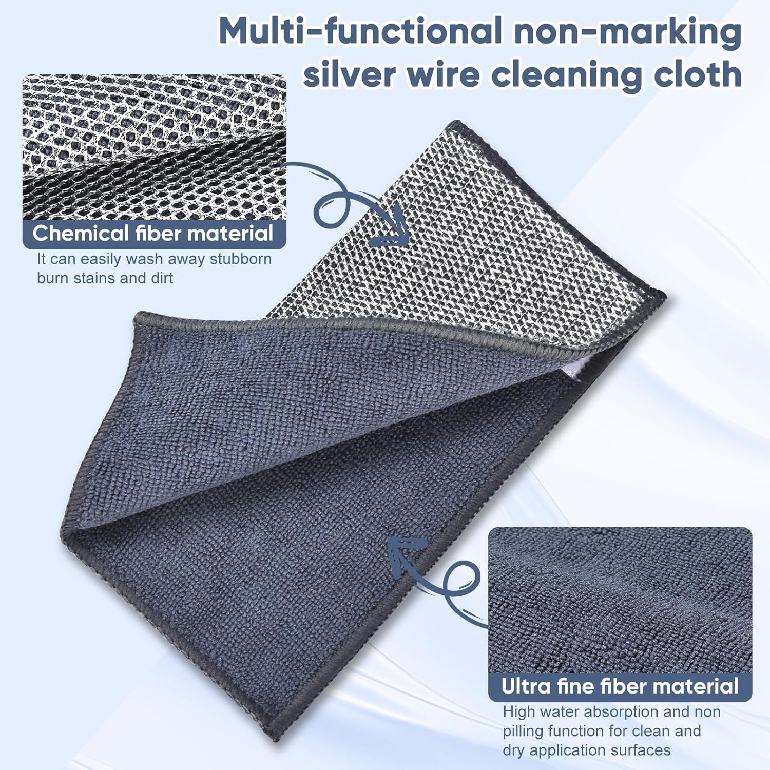 10 Pcs New Upgrade2-Layer Non Scratch Wire Dishcloth for Wet and Dry 7.08"x8.86"