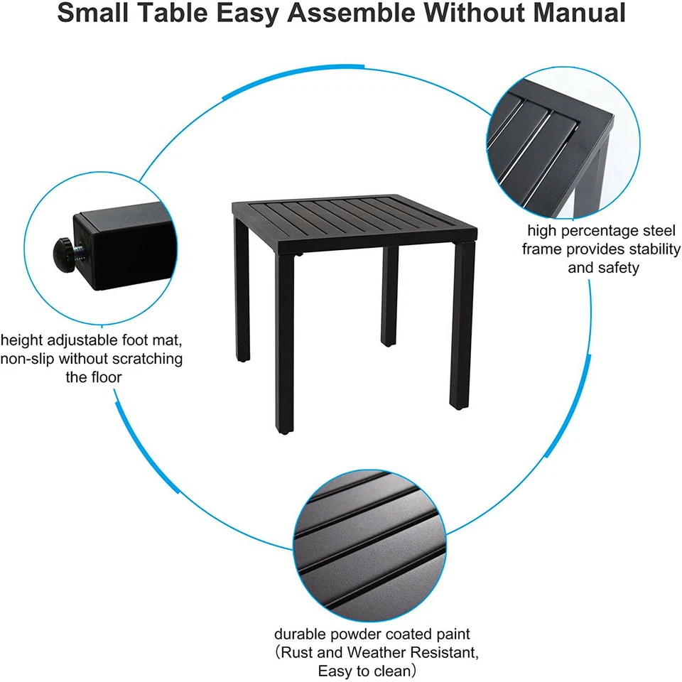 Mesa auxiliar de patio pequeña de metal cuadrada negra para interior exterior Foto 2 de 4