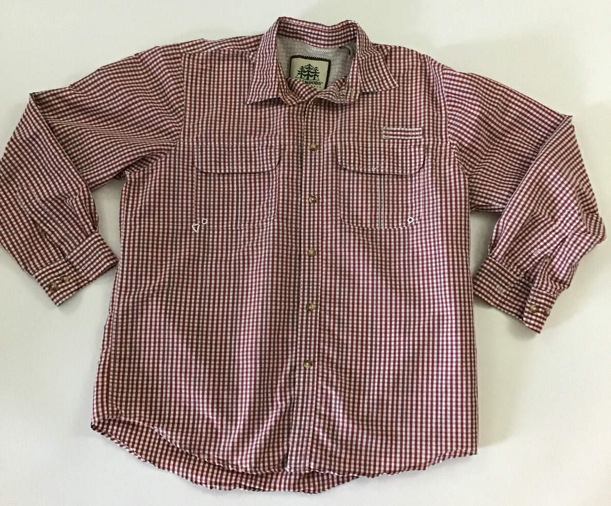 Tallwoods Men’s Button Up Shirt Size Large Red Check Vented LS Casual