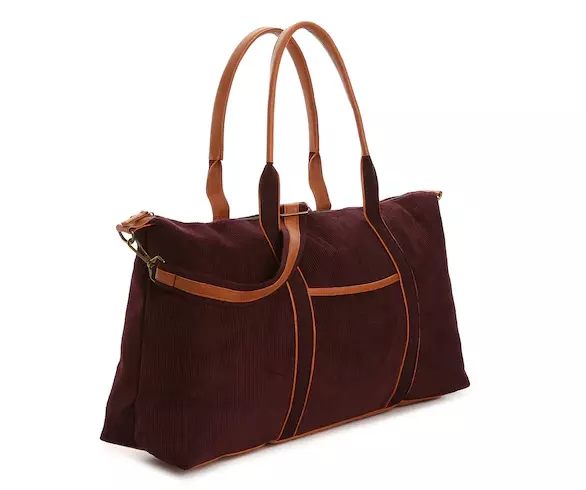 DSW Corduroy Weekender Tote Overnight Travel Bag Burgundy with