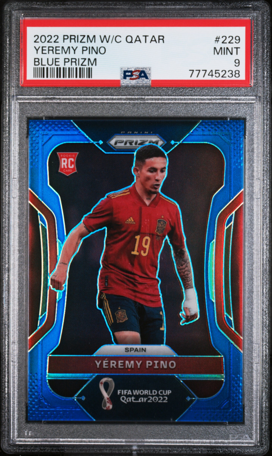 2022 PANINI PRIZM WORLD CUP QATAR YEREMY PINO BLUE PRIZM SPAIN RC /299 PSA 9