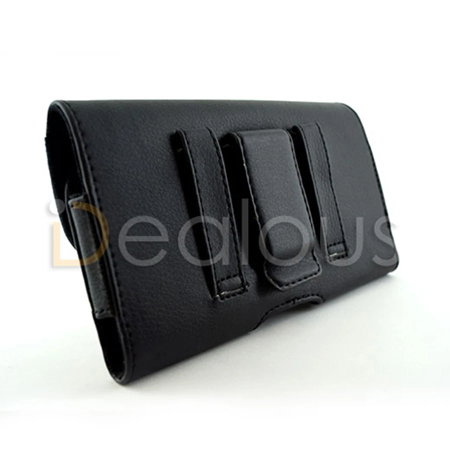 Funda horizontal de cuero negro premium con clip para cinturón para varios teléfonos Foto 2 de 2