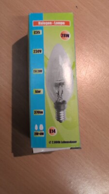 Halogen Lampe C35 230V E14 28W Klar
