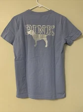 Victoria's Secret PINK Bling Shine Campus Short Sleeve Tee Glitter Dog T Shirt