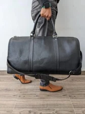 Men's Luxury Real Leather Duffle Bag Travel Gym Overnight Weekender Luggage