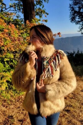 ZARA Tasseled Beige Boho Faux Fur Coat Sz XS 8/10 Embroidered Fringes  Rrp£160 UK