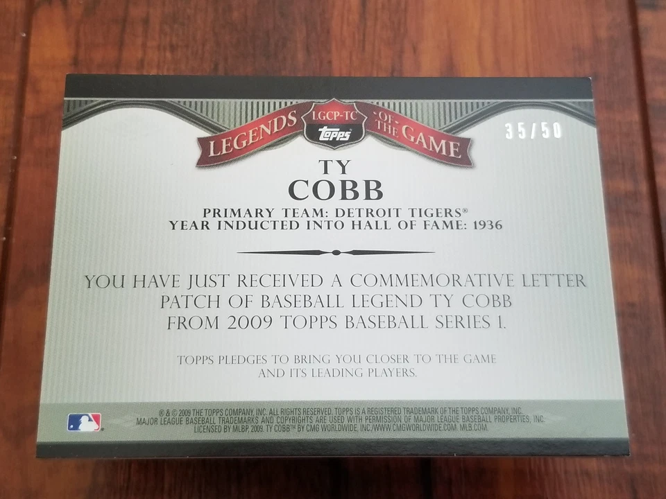Ty Cobb 2009 Topps Legends Of The Game Commemorative Letter Patch Card - #35/50 - Image 2 of 4