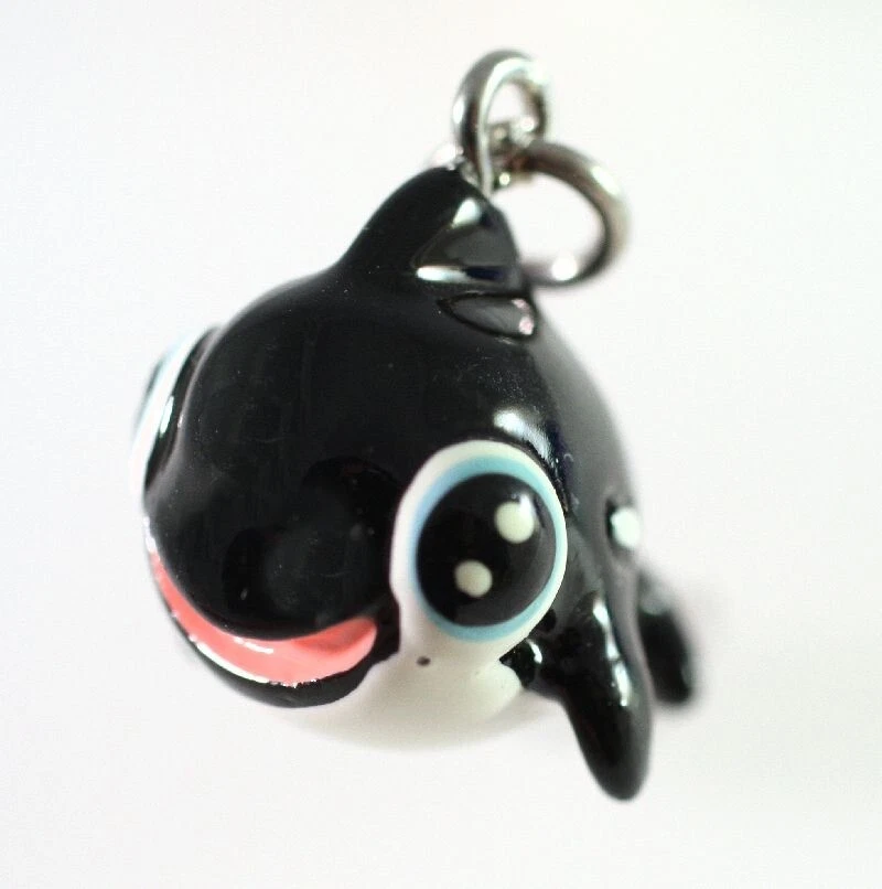 Dije, 2 adorables dijes de ballena negra pintados a mano de resina tridimensional Foto 4 de 4