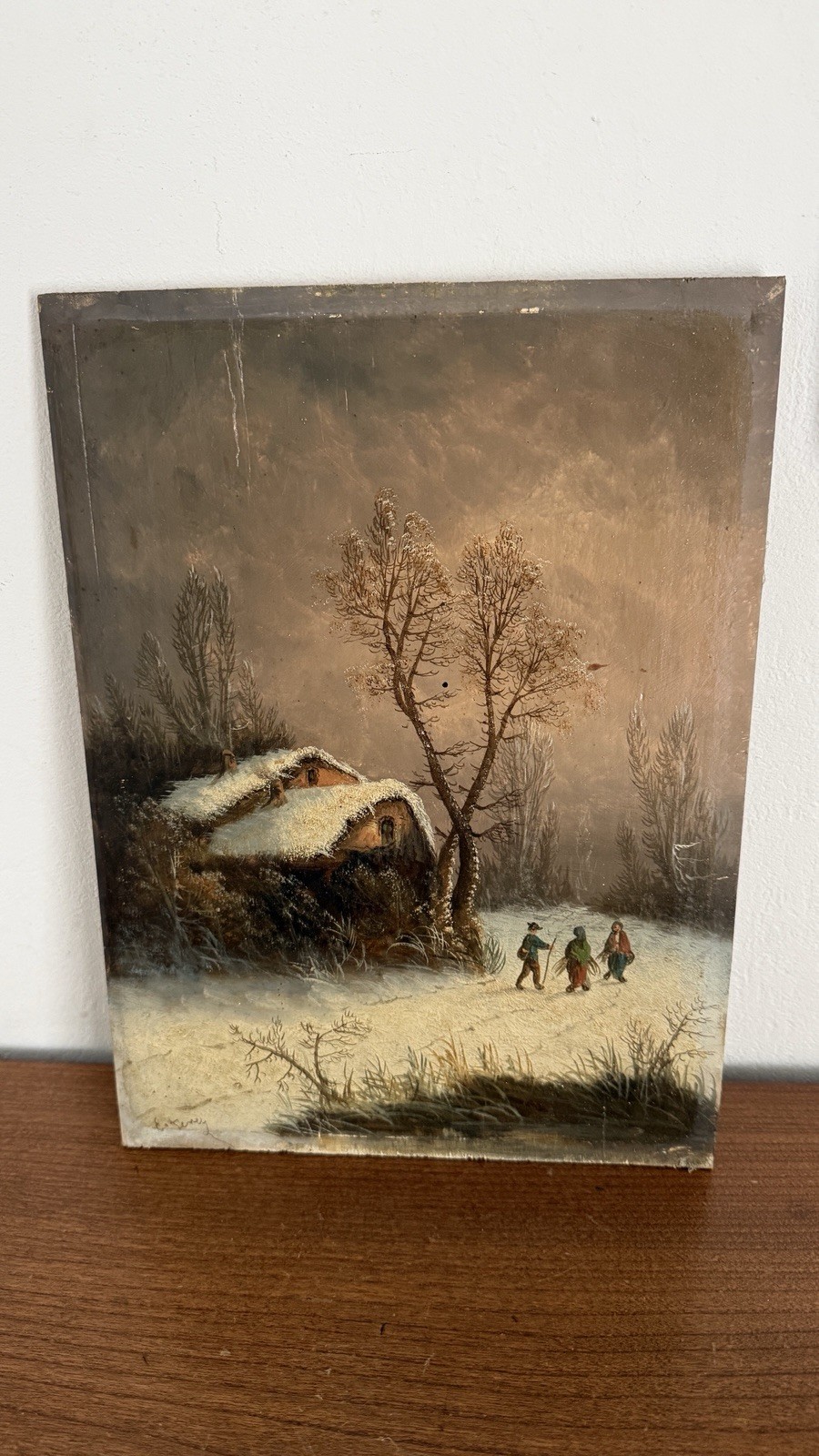 Antique Painting Hsp Landscape Winter Animated Scene 19th Century Signed To Identify?