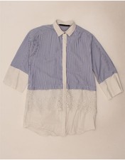 ZARA Womens Oversized 3/4 Sleeve Shirt Dress UK 6 XS Blue Colourblock AE01