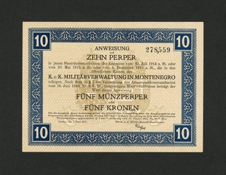 10 Perper 5 Kronen Montenegro 1917 P M151 Austro Hungarian banknote very rare