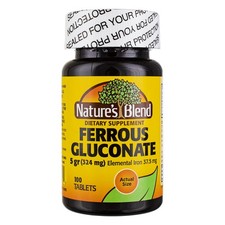 3 Pack Nature's Blend Ferrous Gluconate Tablets, 324 mg, 100 Ct