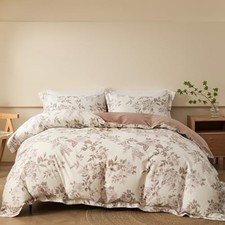 OAITE 600TC 100 Cotton Floral Duvet Cover Set - Queen Size, Breathable, Zipper