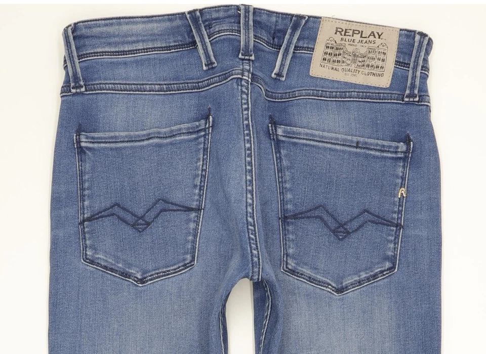 Pantalones de mezclilla elásticos ajustados azules Replay Anbass para hombre W29 L31 (105542) Foto 4 de 4