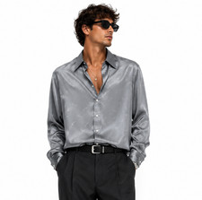 GIVENCHY for Chesa Gray Signature Logo Jacquard Button-Up Shirt M  42 VTG Y2K