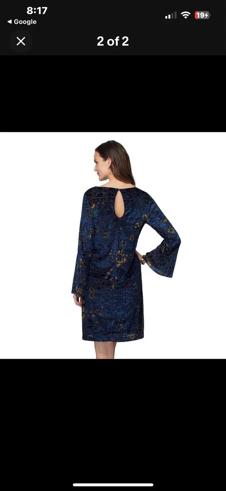 ECI Womens Size Large Dress Bell Sleeves Velvet Burnout Boho Whimsy Goth Keyhole - Image 3 of 4