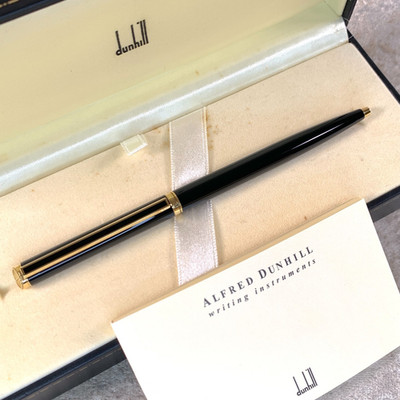 Vintage Dunhill Ballpoint Pen Gemline Black Lacquer Gold Finish w/Case & Papers