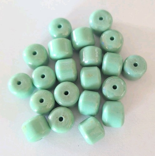 Lot Of 21 Aqua Green Chunky Tubular Porcelain Beads