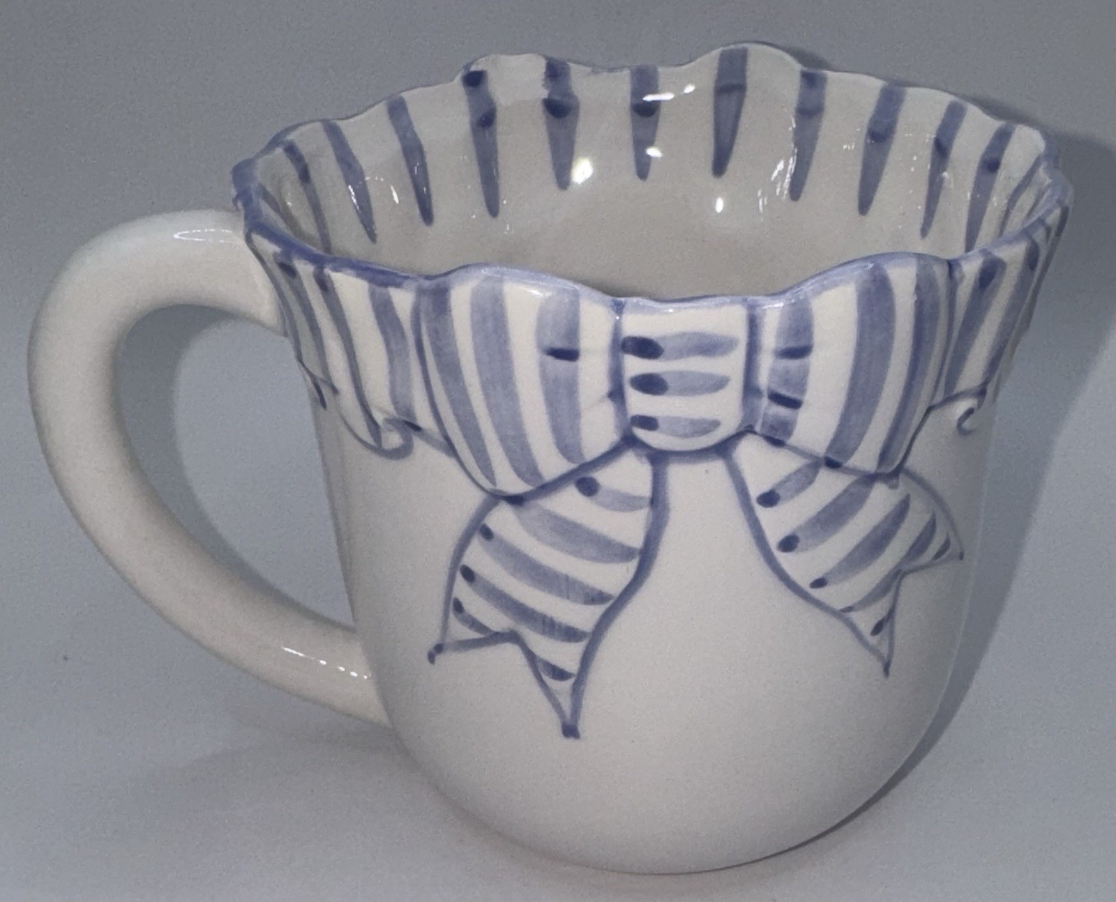 The Haldon Group Plate & Cup Set Blue White Stripes Ribbon Bow 1990 Vintage