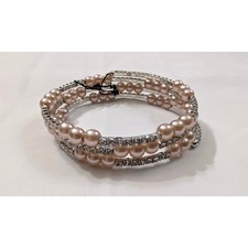 Faux Off White Pearl Clear Rhinestone Cluster Bracelet New Wot 3 Rows Bridal