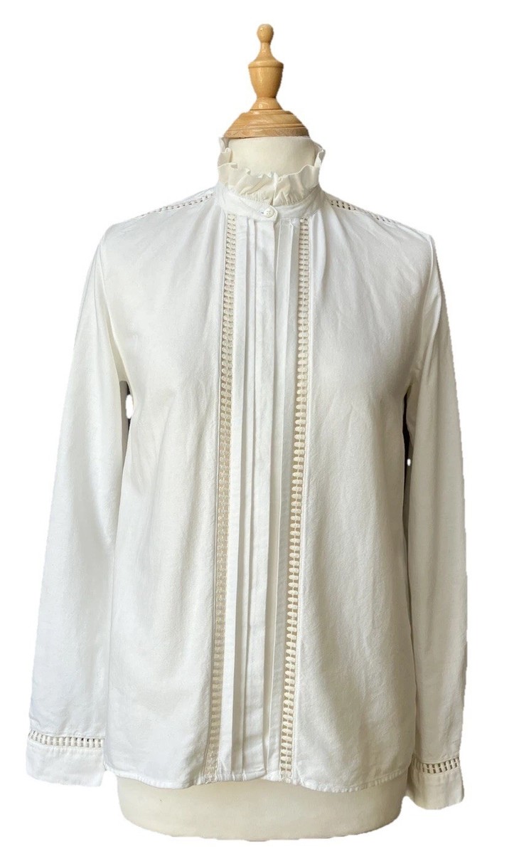 Sezane “Marguerite” Pie Crust Collar Cotton Shirt Ivory FR34 pristine condition View 4