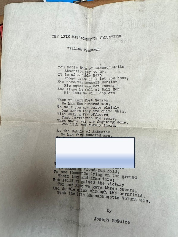 Civil War -The Twelfth Massachusetts Volunteers - Poem