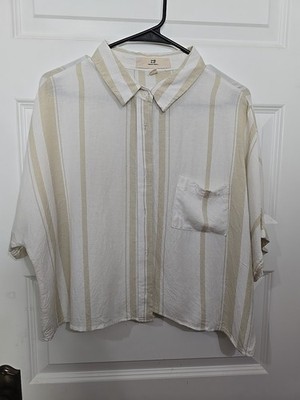 Thread+Supply Women's XL Linen/Rayon Button-Up Cap Sleeve Top Striped XL