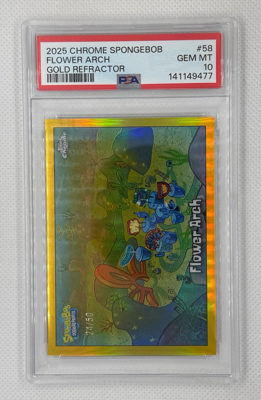2025 Topps Chrome SpongeBob Flower Arch Gold Refractor /50 #58 PSA 10 POP 1 view 1