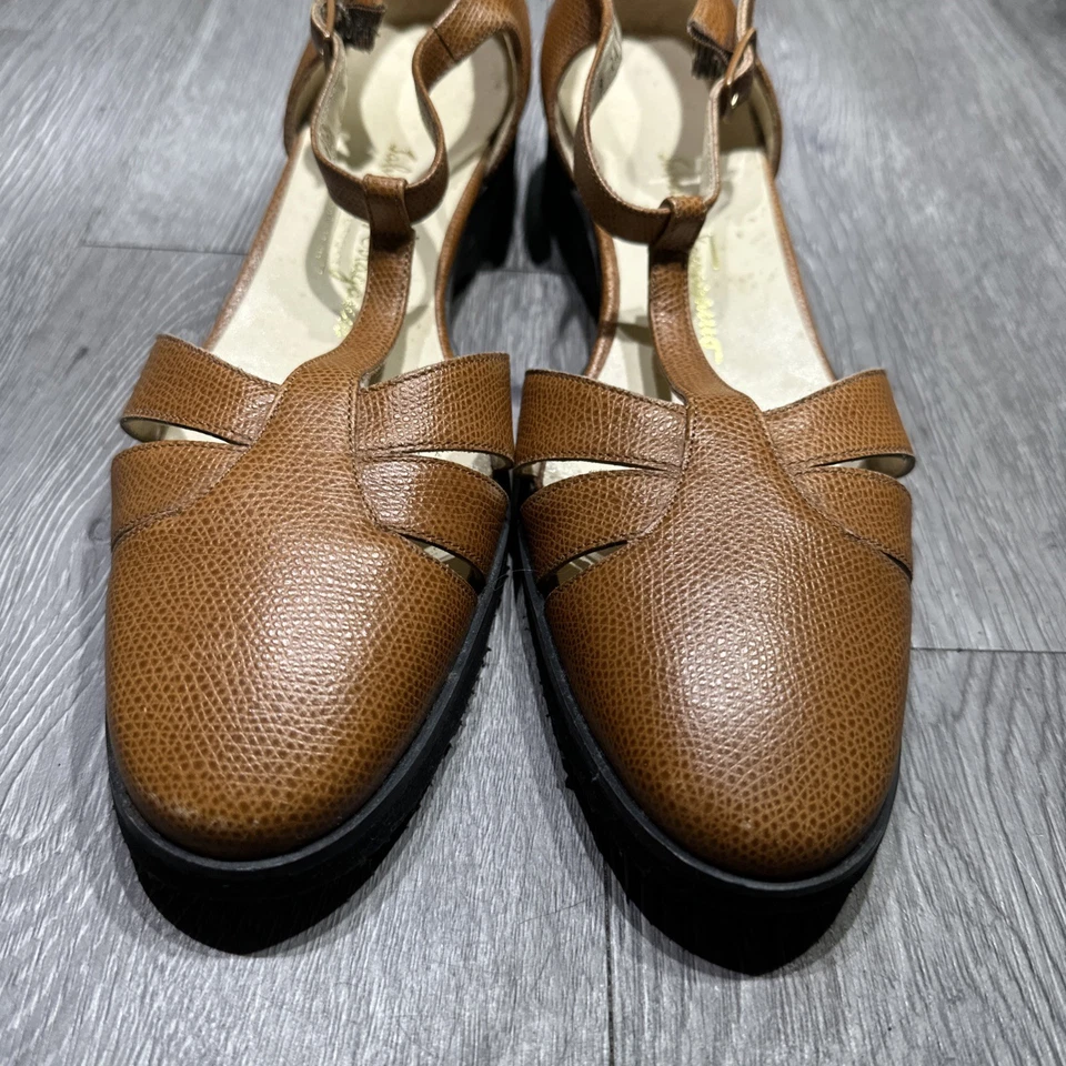 Sandalias de Colección Salvatore Ferragamo Para Mujer con Correa en T Talla 9 2A Marrón Cuero Guijarro Foto 3 de 4