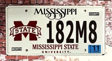 2011 Mississippi State University Automobile License Plate 182M8