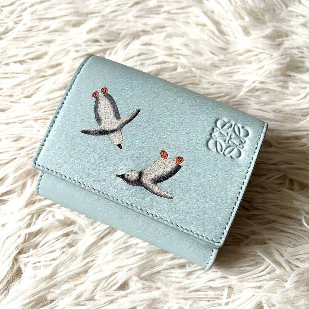LOEWE x Suna Fujita Penguin Tri-Fold Wallet Blue Leather Compact