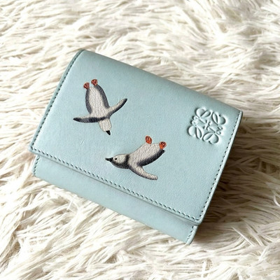 LOEWE x Suna Fujita Penguin Tri-Fold Wallet Blue Leather Compact