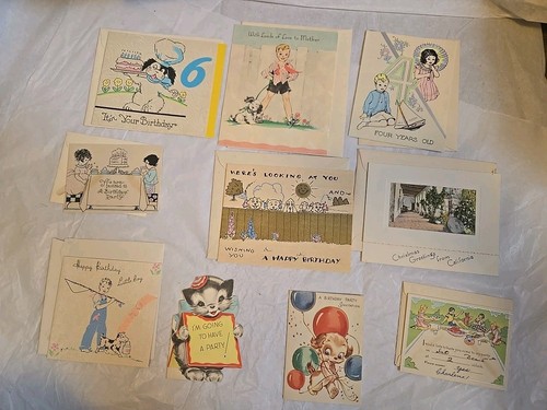 1930's 1940s Greeting Birthday Cards Party Invitations Vtg Lot W/ Envelopes