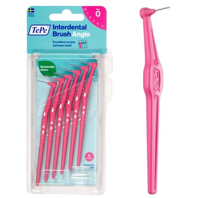 TePe Interdentalbürstenwinkel, rosa, 0,4 mm/ISO 0, 6 Stück, Zwischenraumreinigung,
