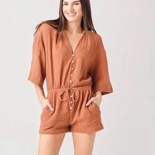 NWT REVOLVE Z Supply Zephyr Gauze Romper Brown M