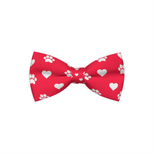 Valentines Day Paw Prints  Hearts Red Dog Bow Tie