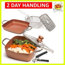 6 Pcs Copper Chef Cookware Non Stick Deep Frying Pan 9.5" x 3.5", Fry Basket,...