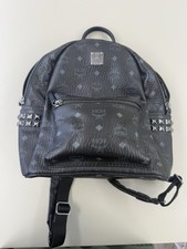 MCM Black Studded Monogram Backpack Zip Closure Designer with Original Dust Bag