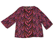 Bob Mackie Wearable Art Bright Colorful Abstract Blouse Women s Sz L Pink Brown